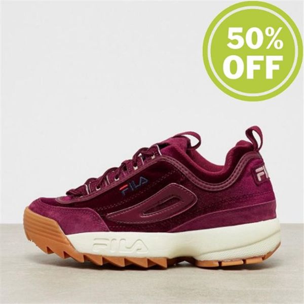 Tênis Fila Mulher Bordeaux Vermelhas - Fila Disruptor Low Velvet Wmn Burgundy Portugal Lojas,VDMO-74